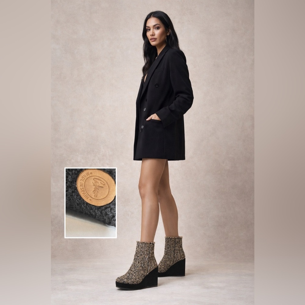 Castañer Quiaca Ankle Made in Spain Tweed suede Wedge Ankle Boots Platform Heel